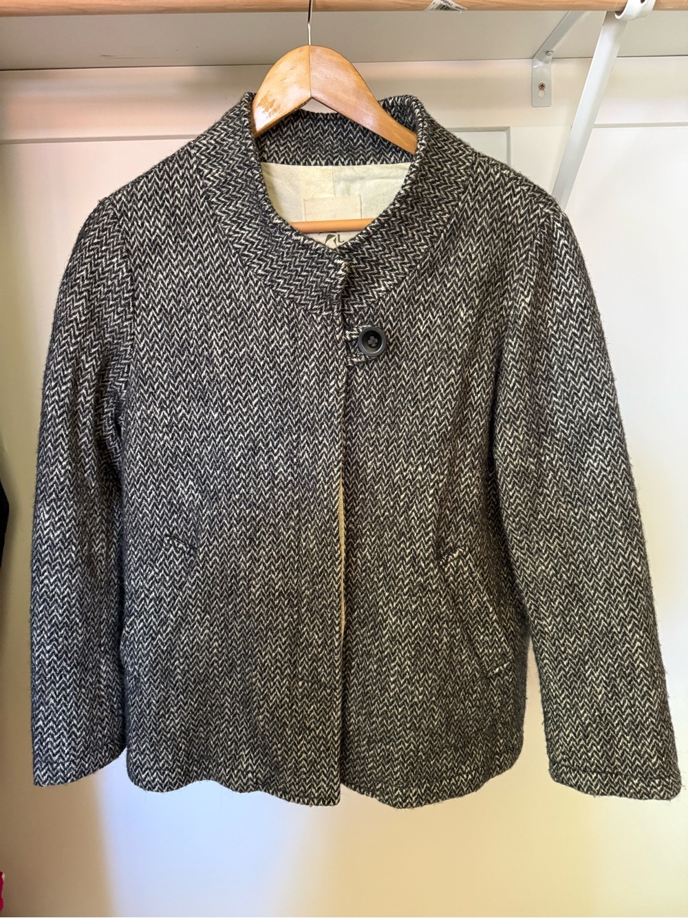 Women's Gray Herringbone Wool-Blend Jacket